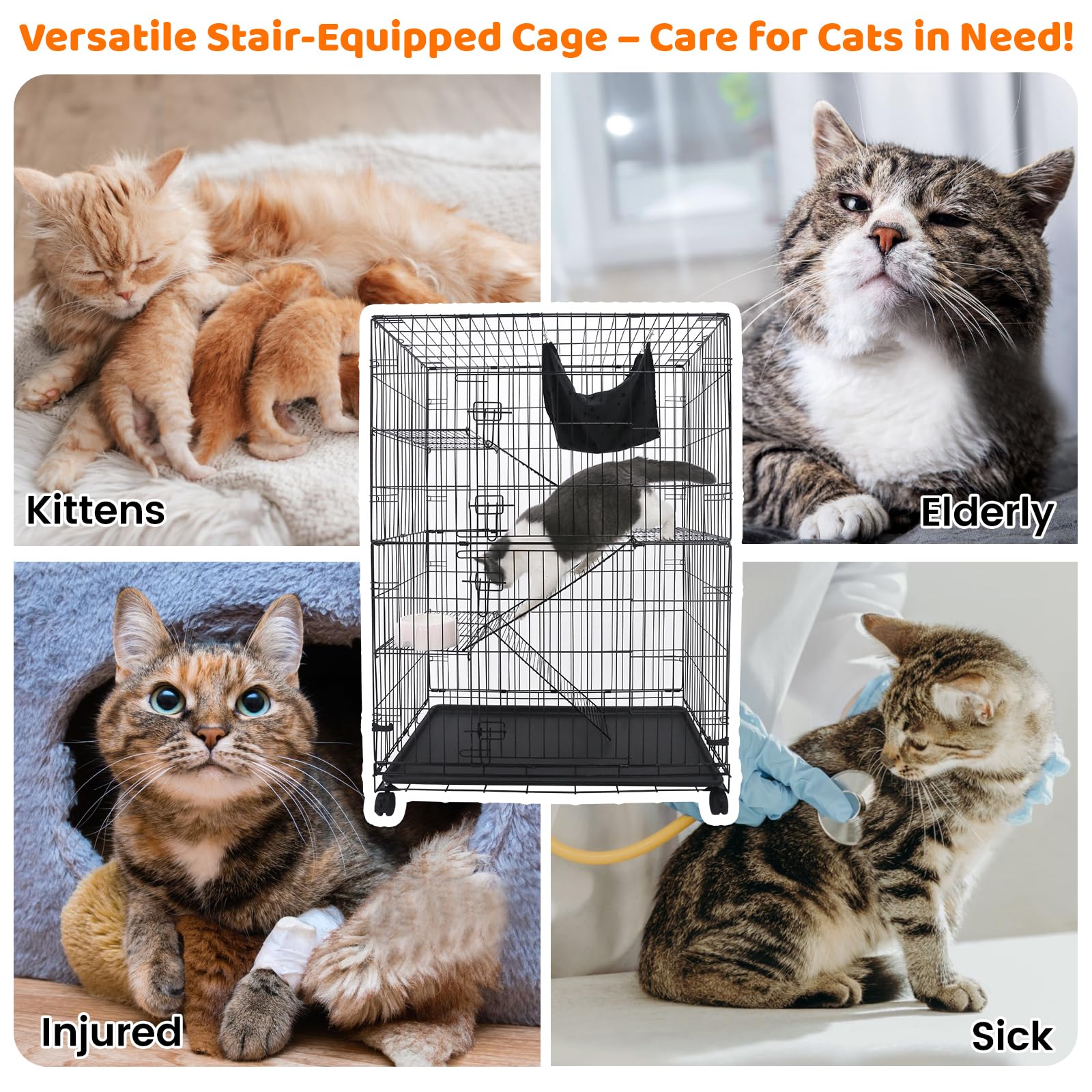 Homey Pet 50-inch cat cage 360-wheels enable easy moving and outdoor sun breaks.