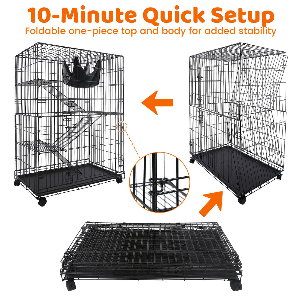 Homey Pet 50-inch cat cage adjustable-shelves image shows customizable layouts for growing cats.