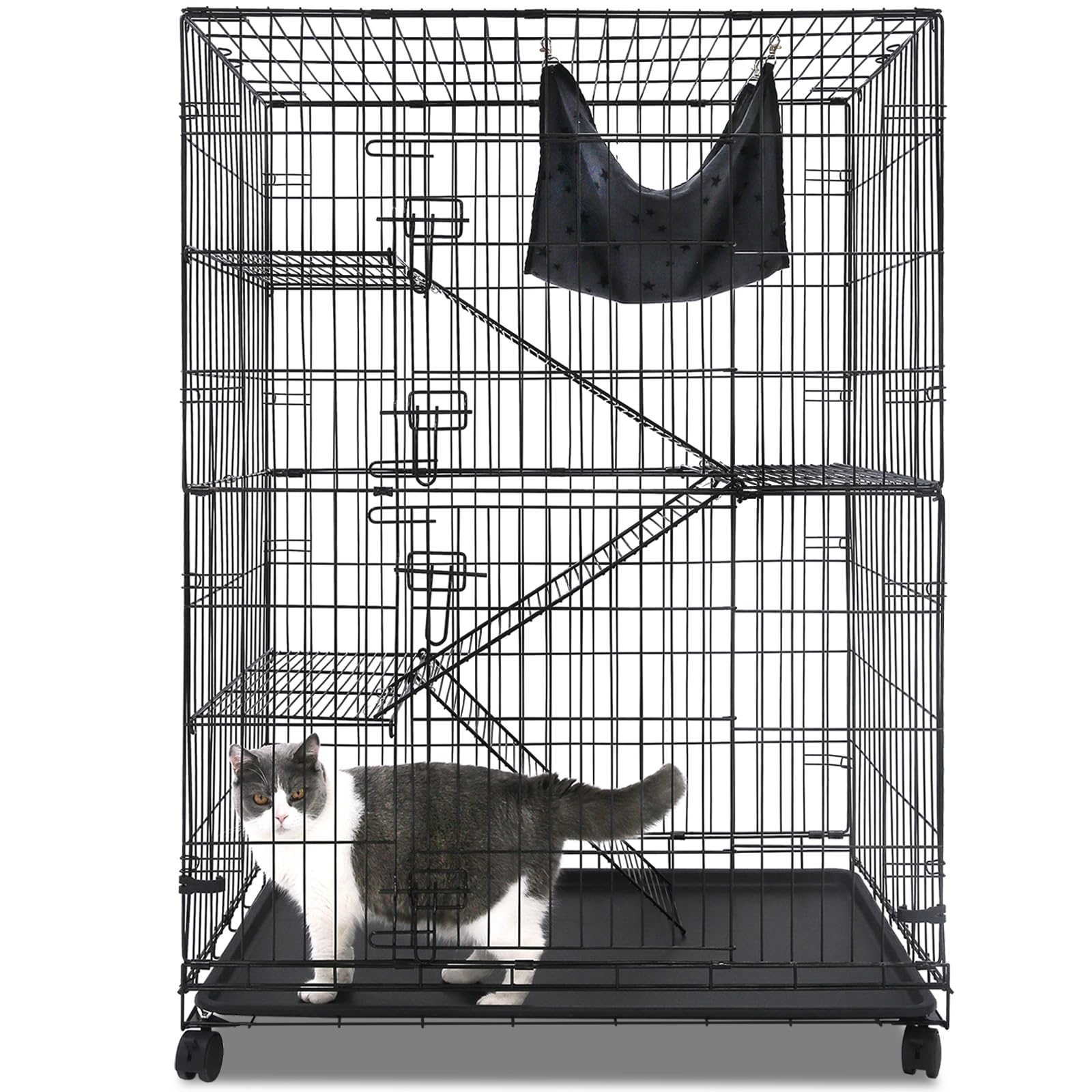 Homey Pet 50-inch cat cage front view shows spacious interior for multiple cats.