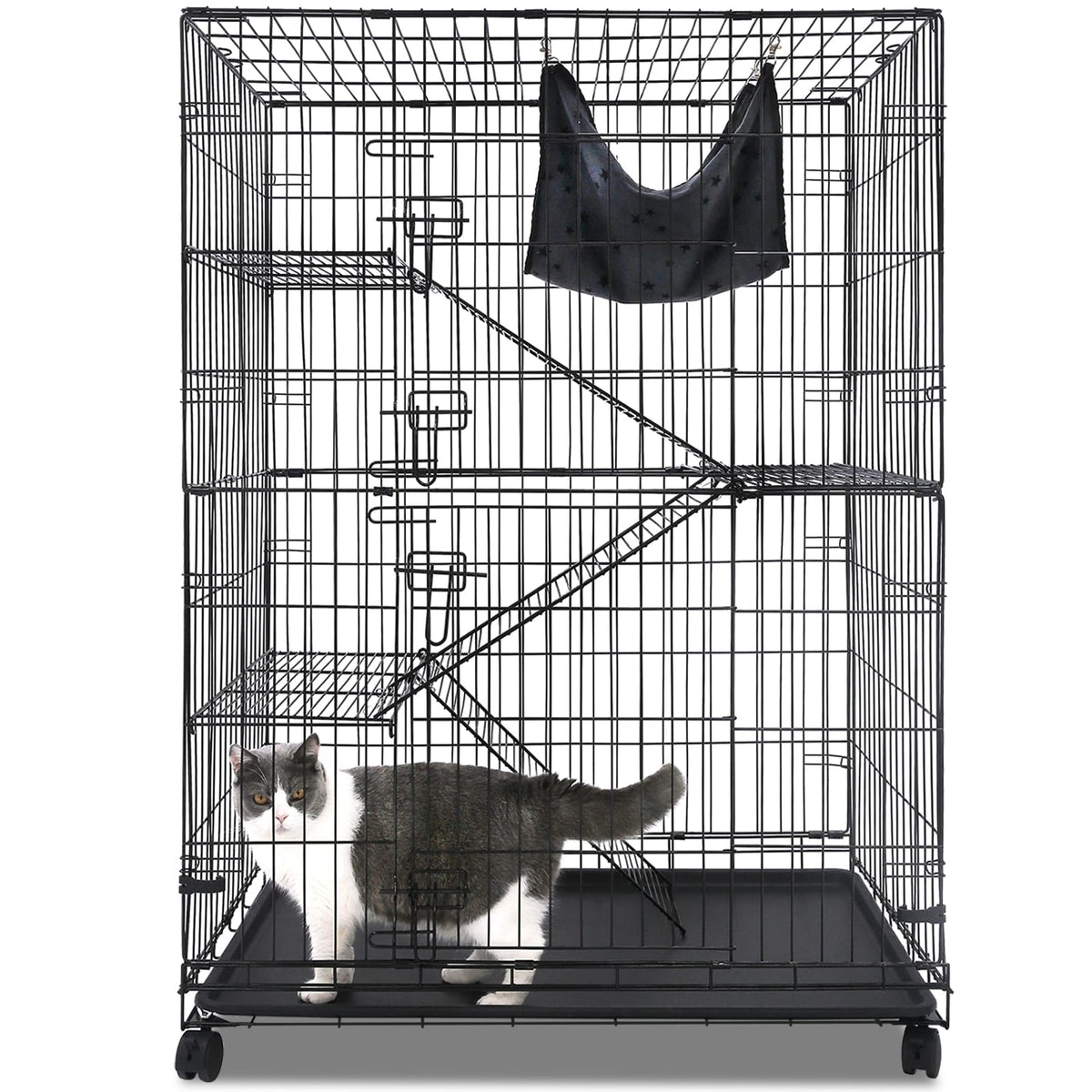 Homey Pet 50-inch cat cage front view shows spacious interior for multiple cats.