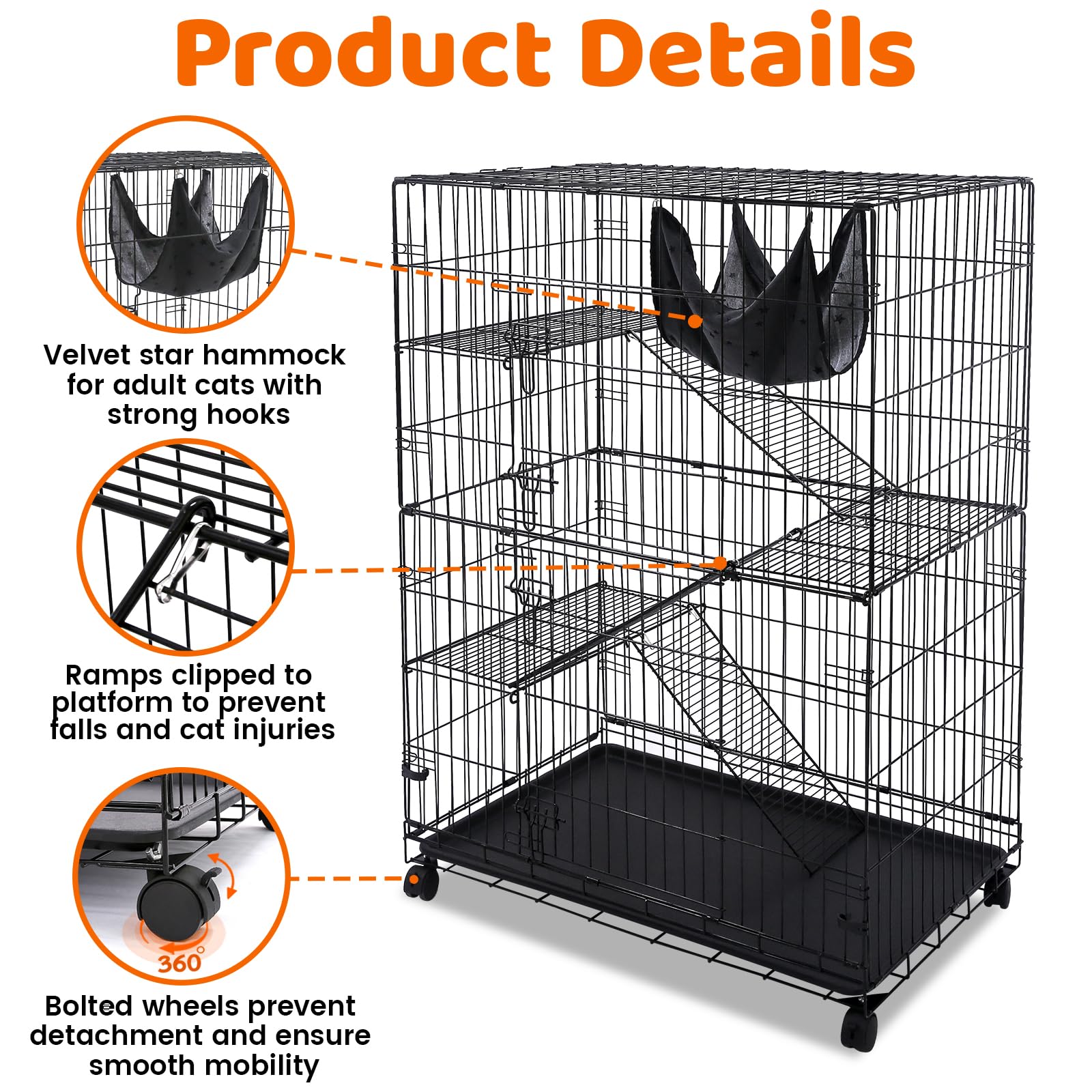 Homey Pet 50-inch cat cage hammock image showcases velvet-soft hammock for comfy naps.