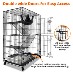 Homey Pet 50-inch cat cage ramps photo highlights safe fall-proof ramps for young and elderly cats.