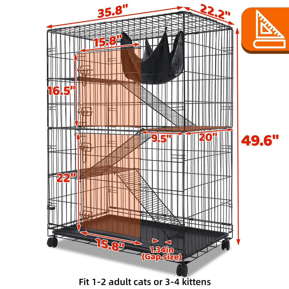 Homey Pet 50-inch cat cage top-down layout highlights modular shelves for flexible play areas.