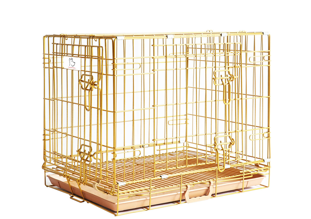 Homey Pet crate features double doors and double latches for secure access.