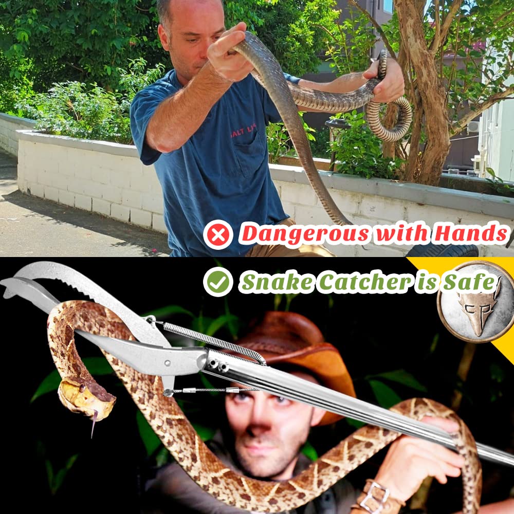 HOMEYA snake tongs grip on different surfaces for safe retrieval.
