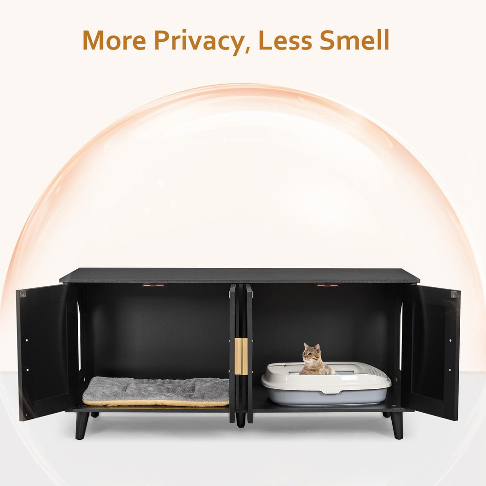 Homhedy Boho enclosure dual doors design supports simple litter scooping.