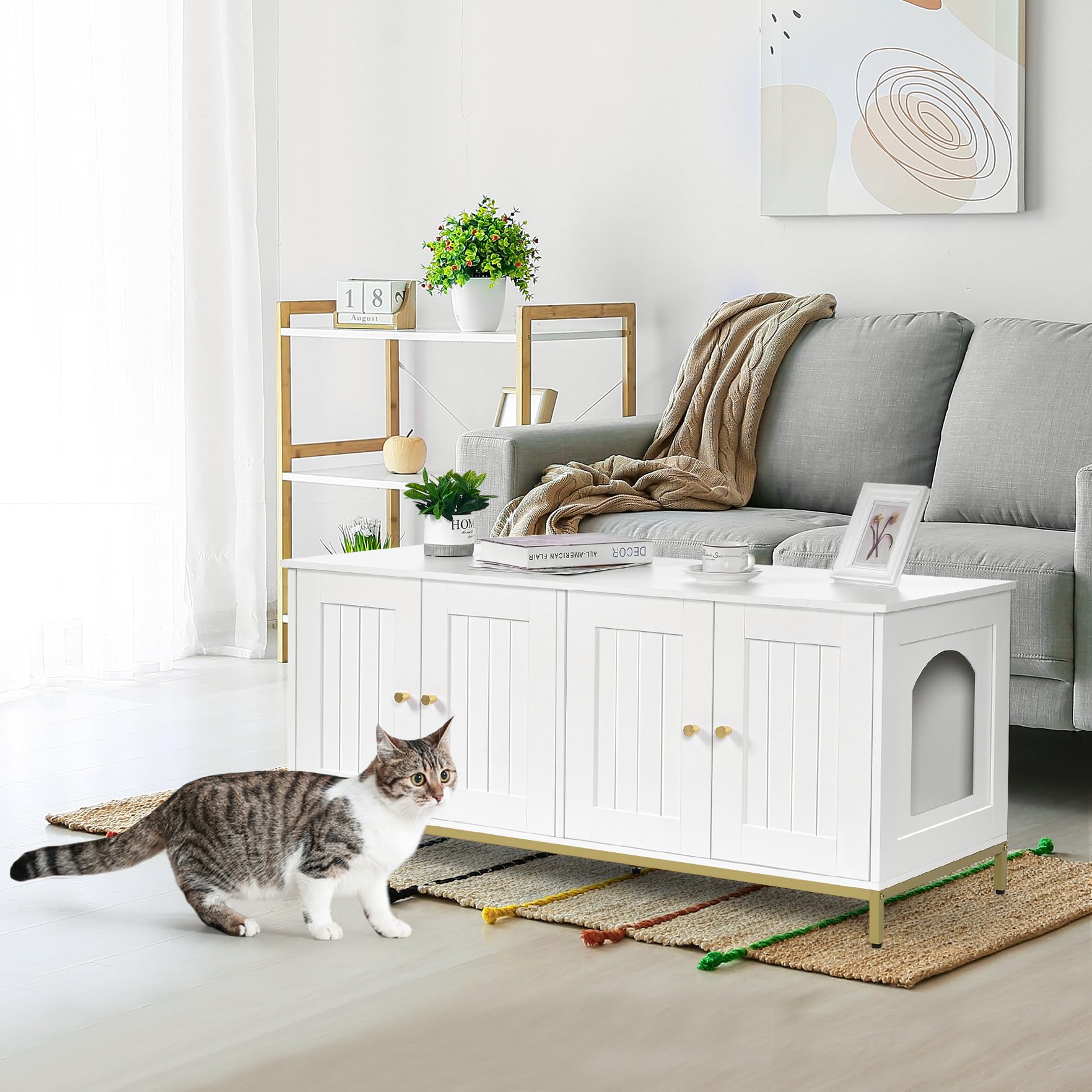 Homhedy secure doors hide litter tools and scooping supplies.