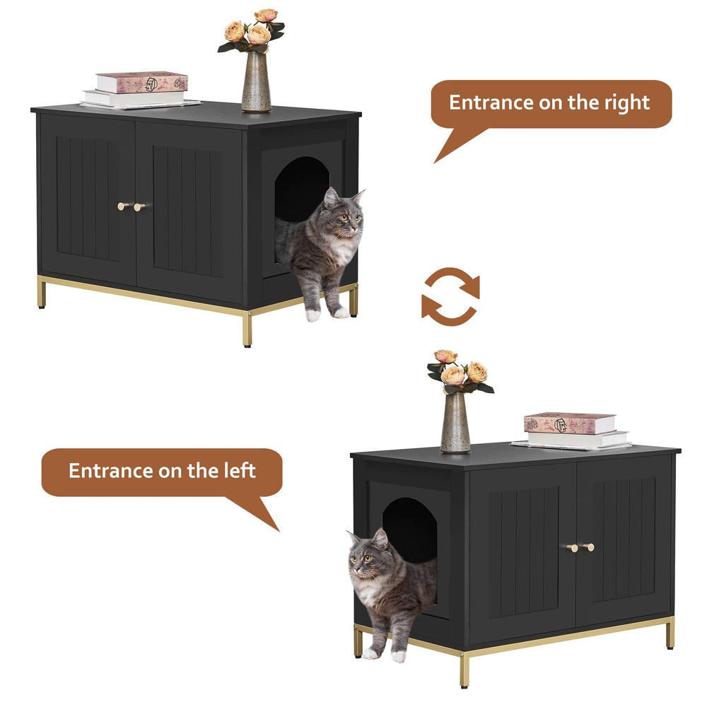 Homhedy cat litter box enclosure black and gold finish complements modern decor