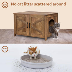 Homhedy cat litter box enclosure doors-open-scoop demonstrates convenient daily scooping and easy access