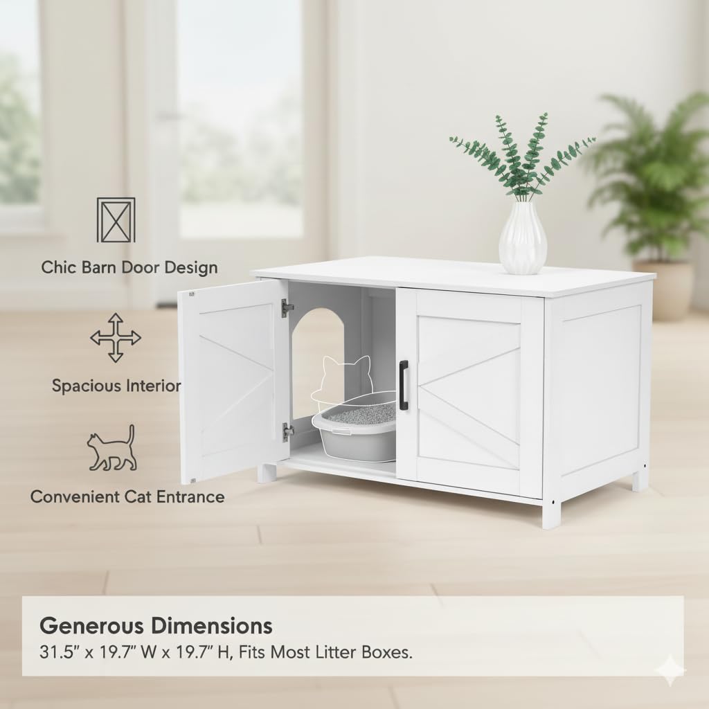 Homhedy cat litter box enclosure doors open for effortless cleaning access