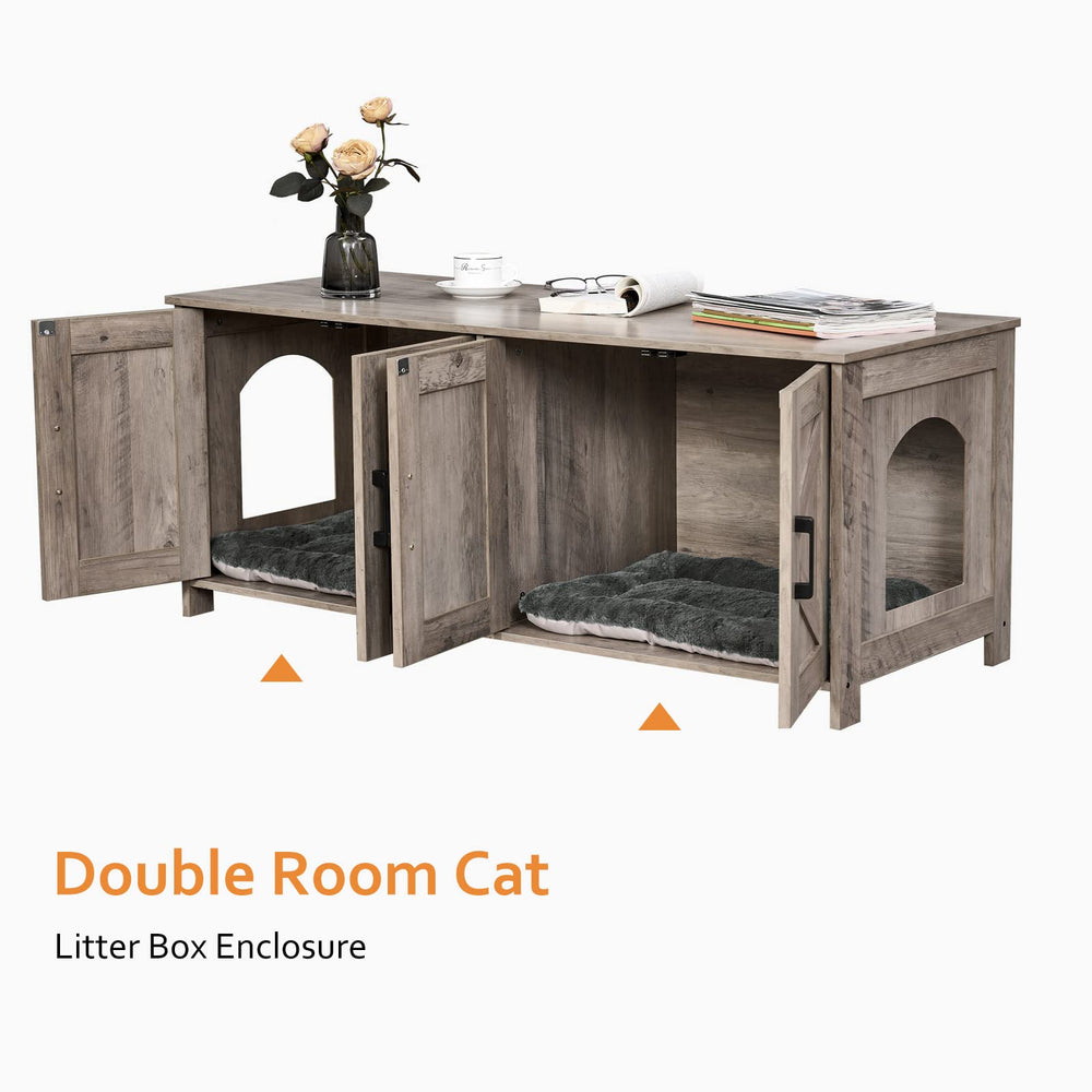 Homhedy enclosure with double cabinet doors enables easy scooping and tidy storage