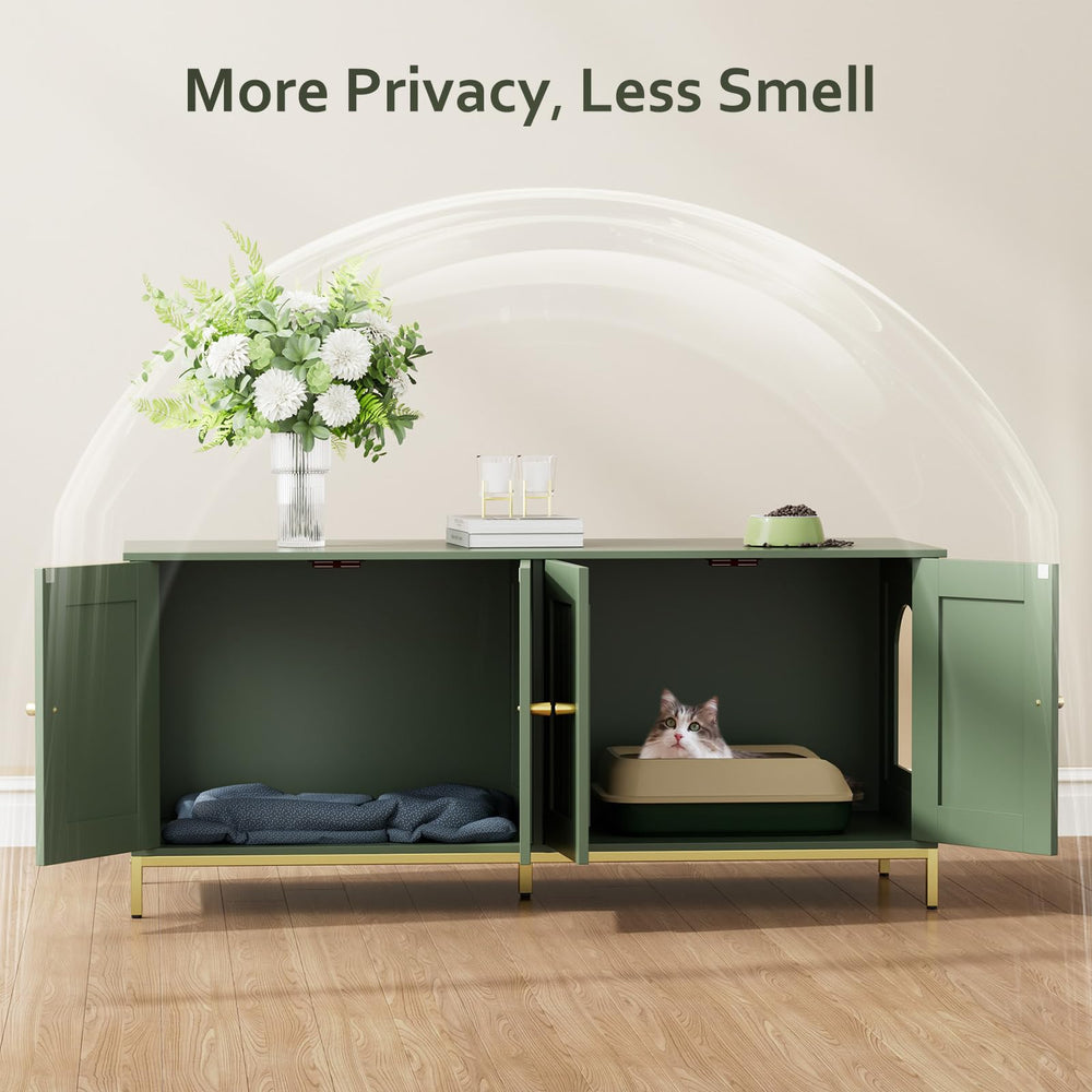 Homhedy enclosure showing dual cabinets with doors for easy litter scooping and storage.