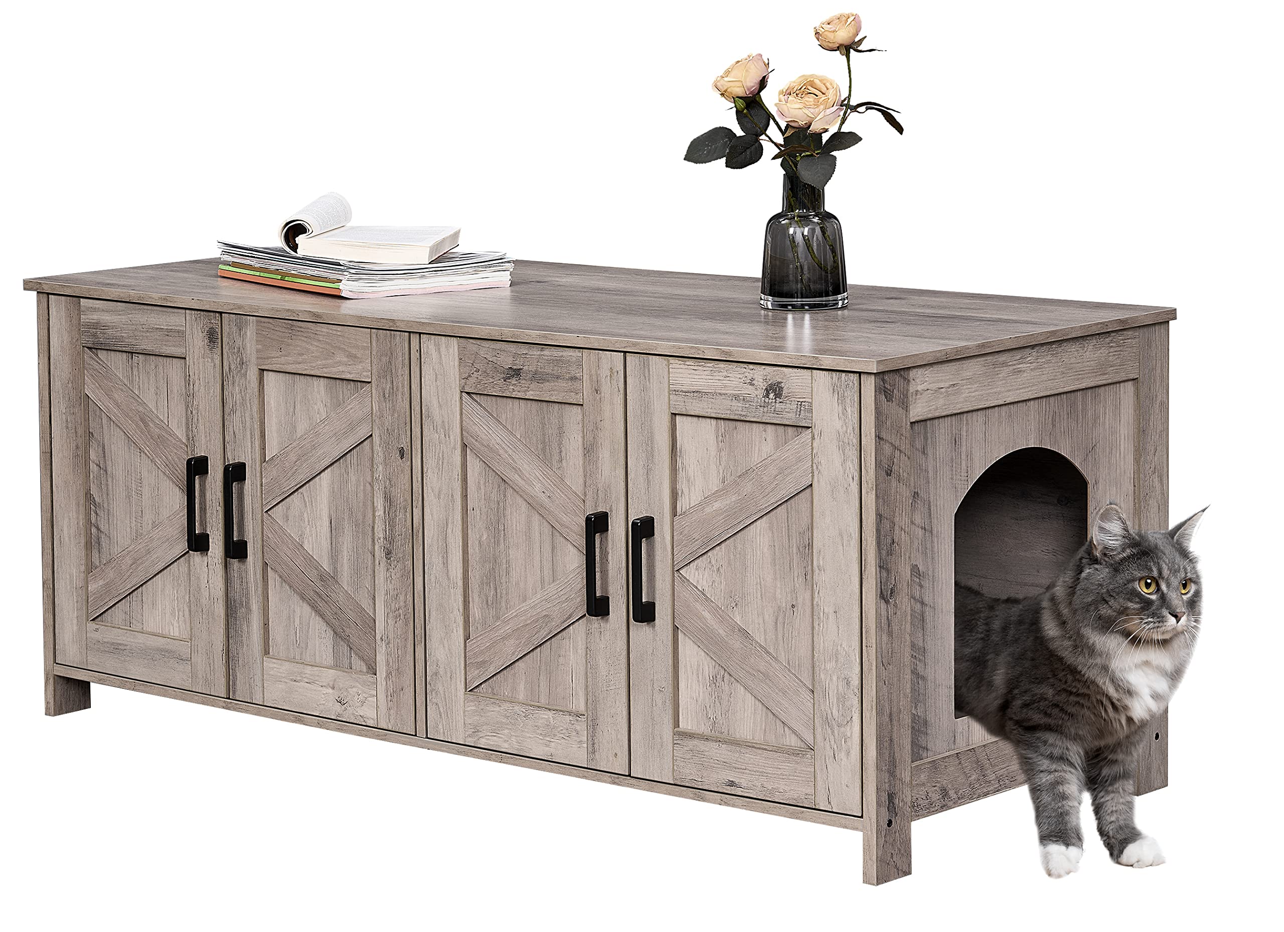 Homhedy Cat Litter Box Enclosure front view shows privacy and odor control for two cats