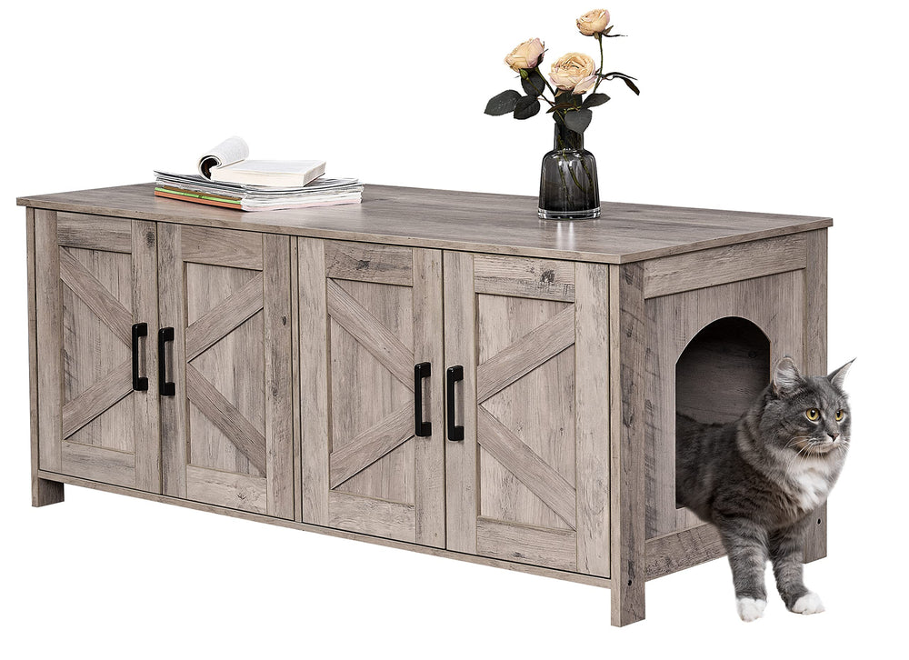 Homhedy Cat Litter Box Enclosure front view shows privacy and odor control for two cats
