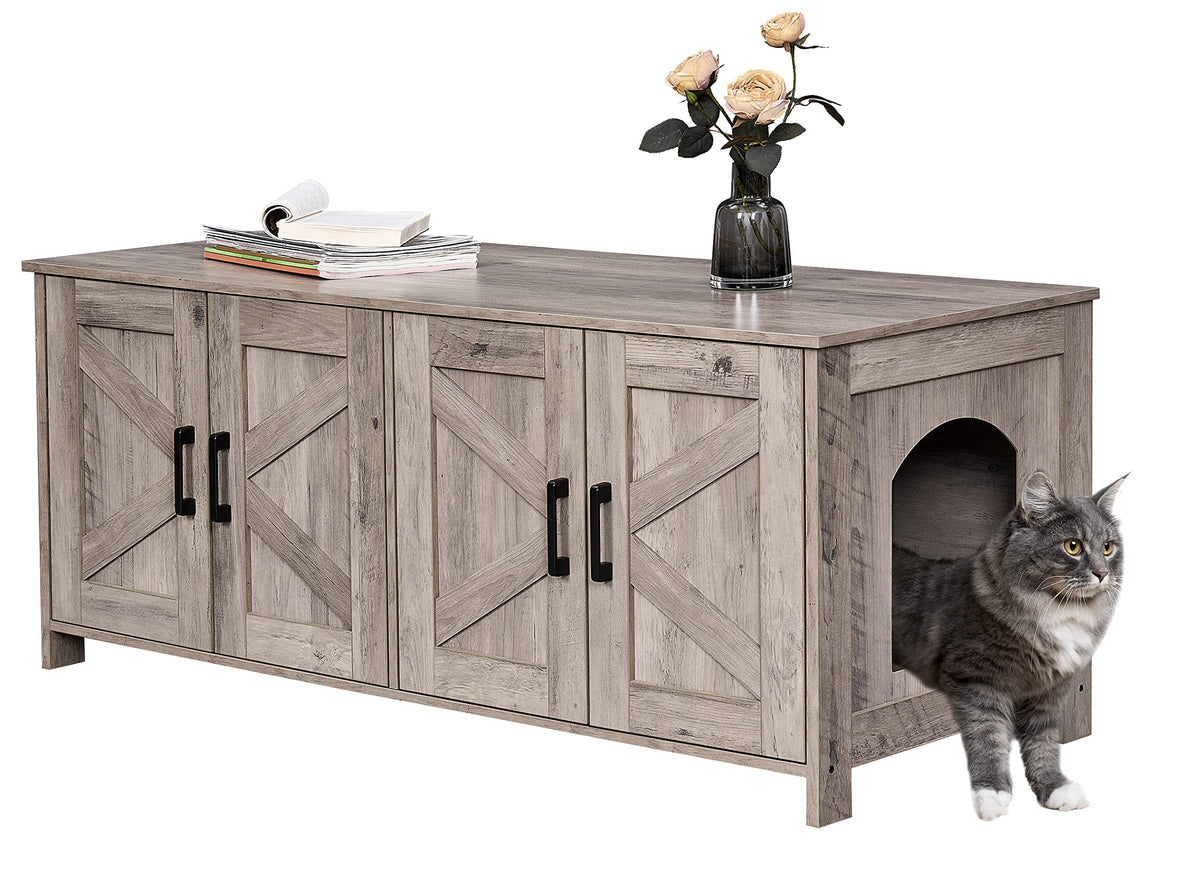Homhedy Cat Litter Box Enclosure front view shows privacy and odor control for two cats