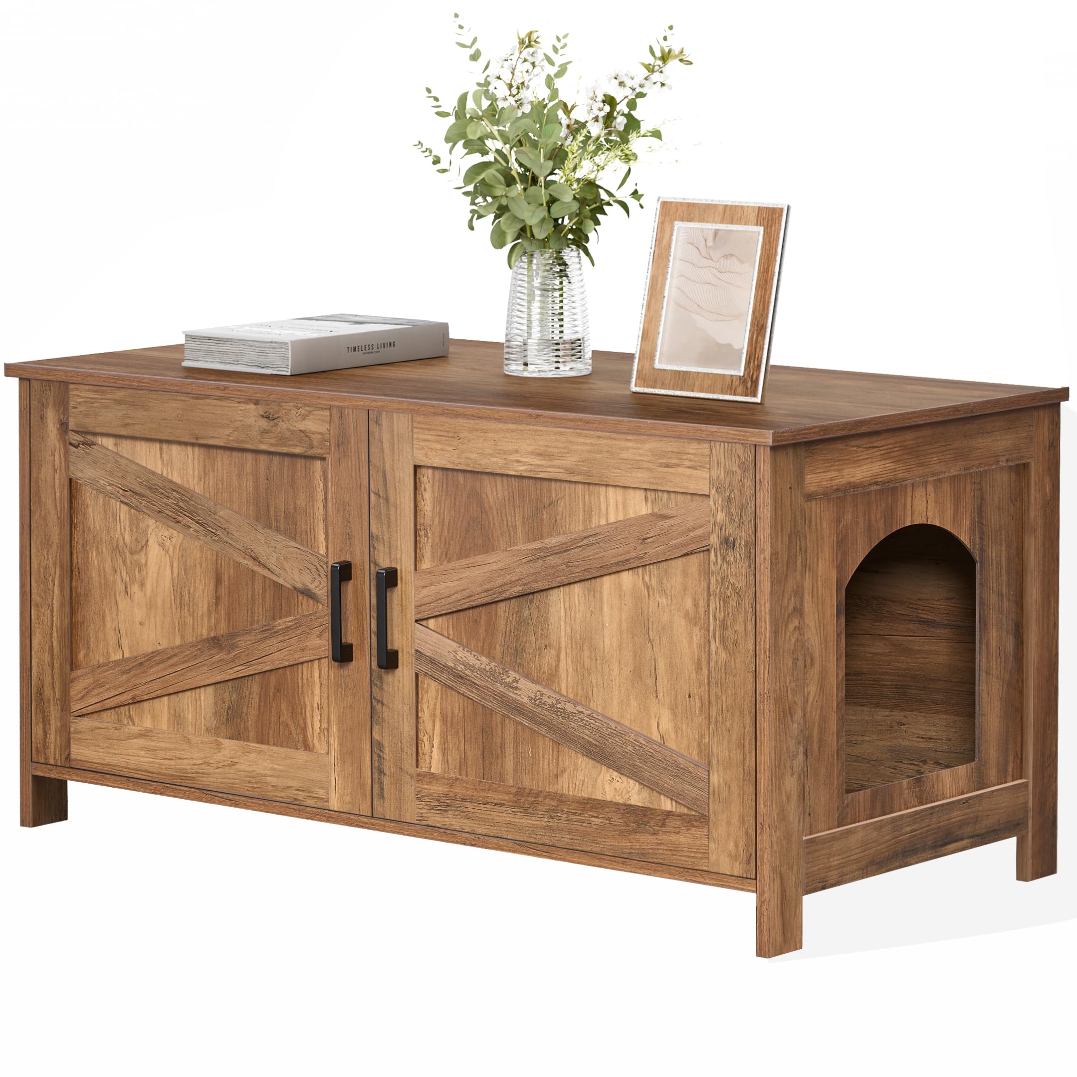 Homhedy cat litter box enclosure front view highlights a stylish, space-saving hideaway.