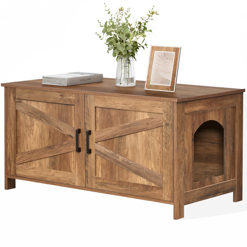Homhedy cat litter box enclosure front view highlights a stylish, space-saving hideaway.