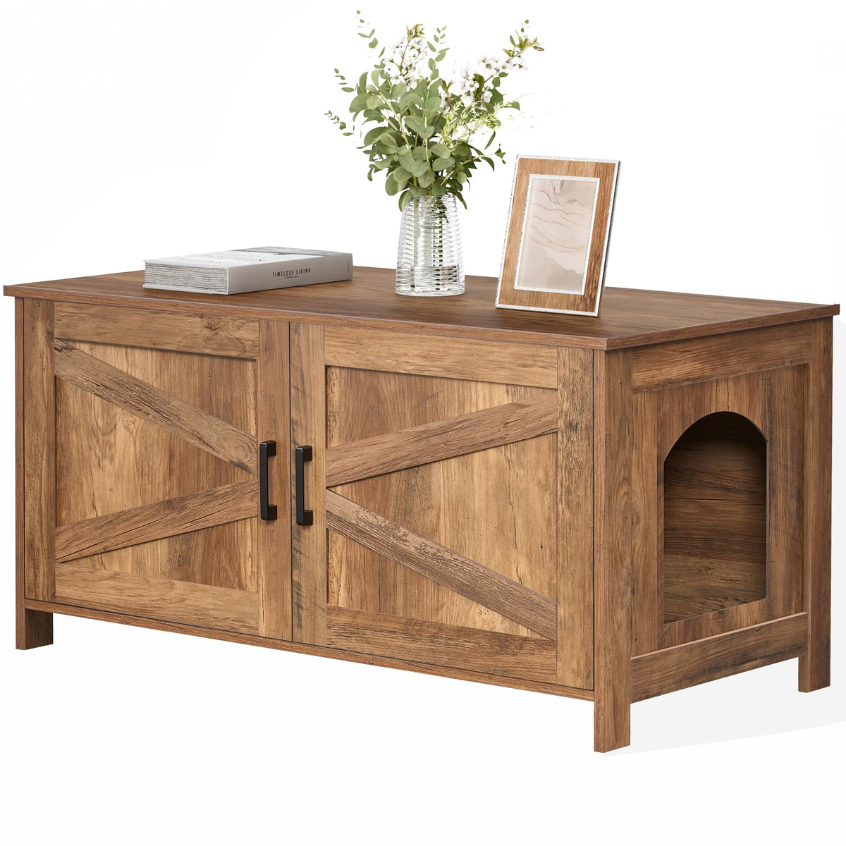 Homhedy cat litter box enclosure front view highlights a stylish, space-saving hideaway.