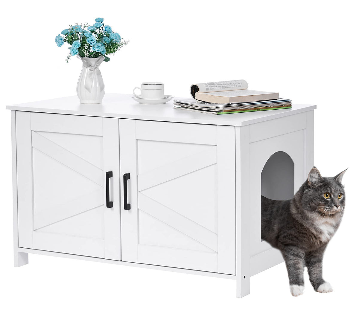 Homhedy cat litter box enclosure front view shows discreet private washroom for cats