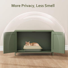 Homhedy cat litter box enclosure with green barn door for privacy