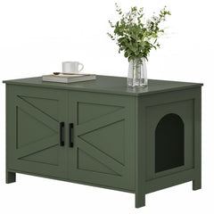 Homhedy cat litter box enclosure front view shows discreet green cabinet for tidy space