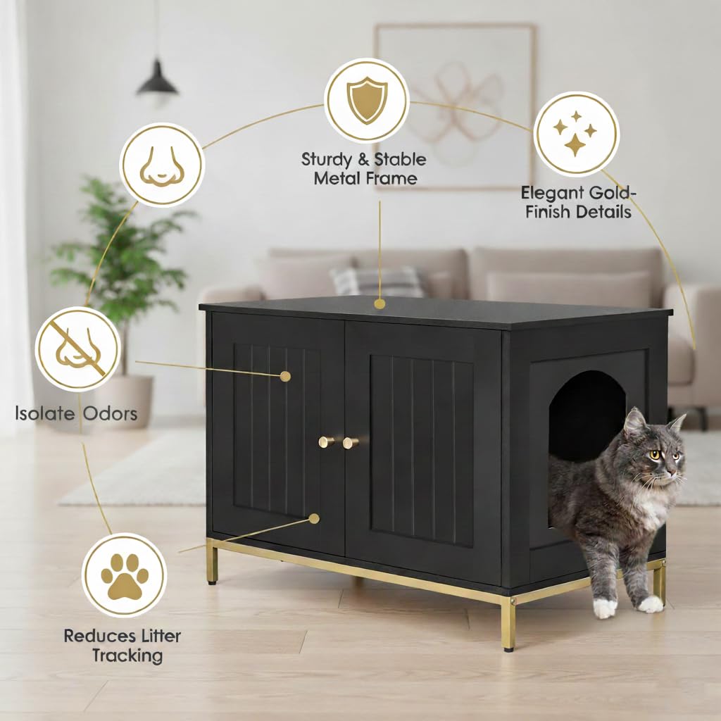 Homhedy cat litter box enclosure inside view outlining private washroom and litter space