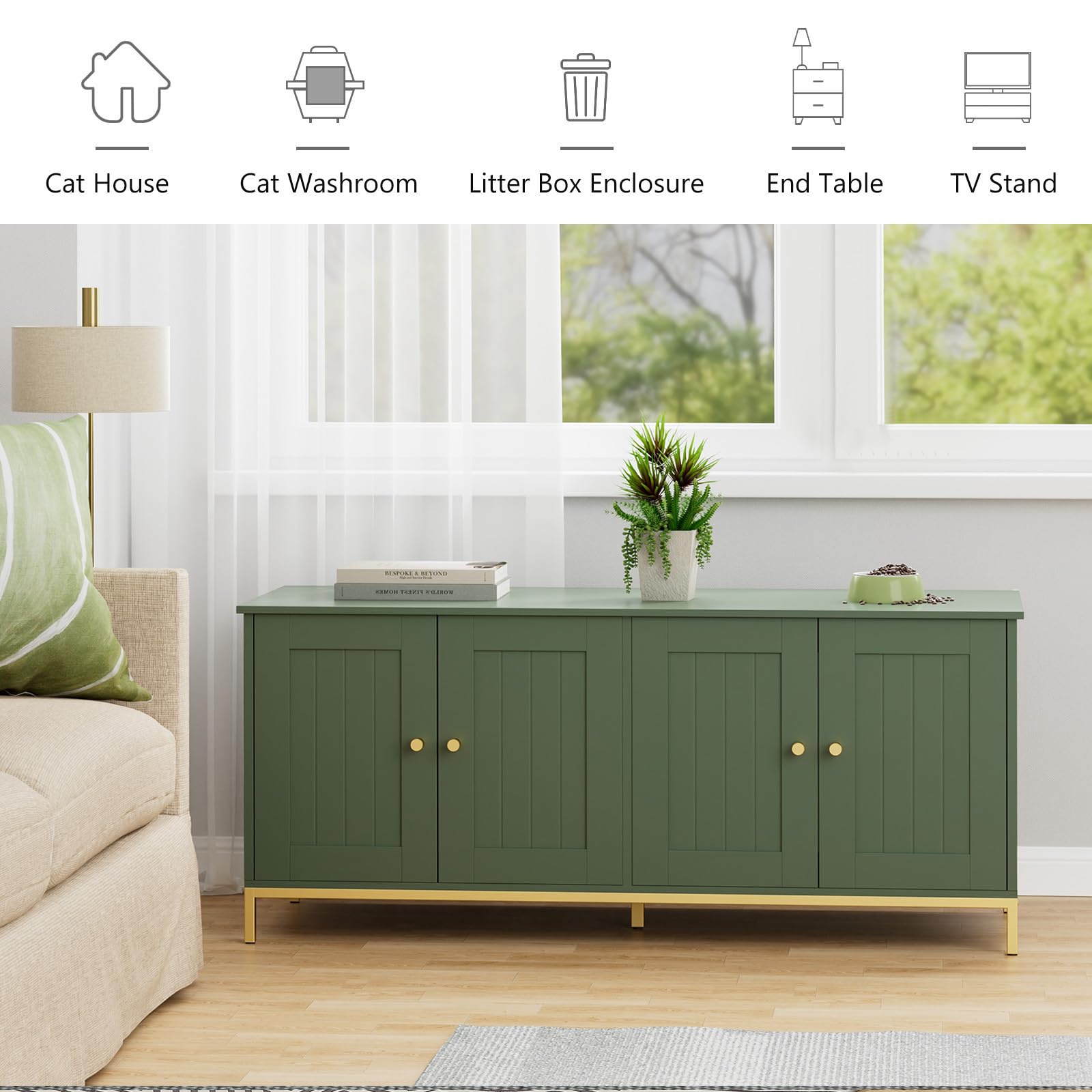 Homhedy cat litter enclosure doubles as chic coffee table or TV stand.