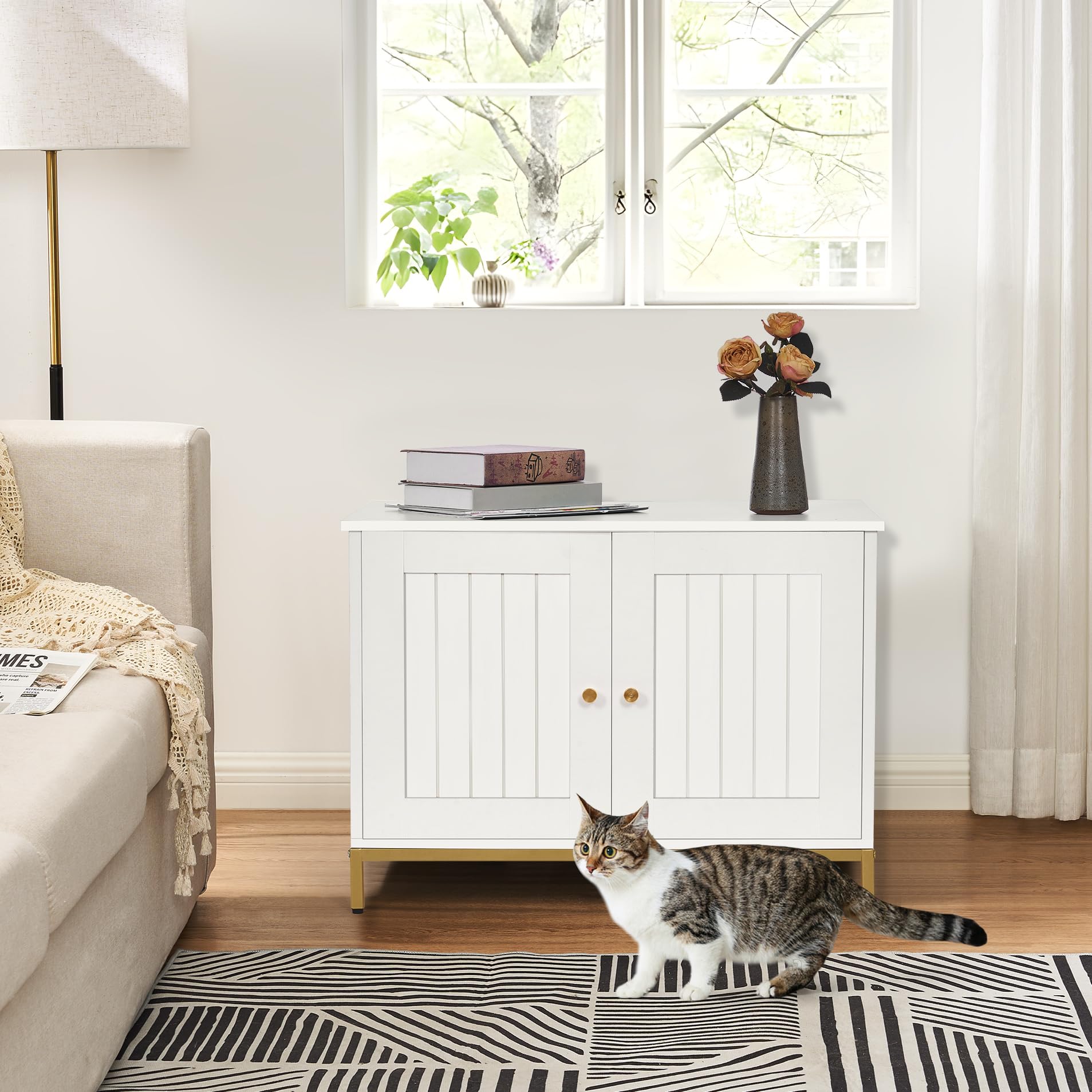 Homhedy cat litter box enclosure multi-use design supports decor and pets.
