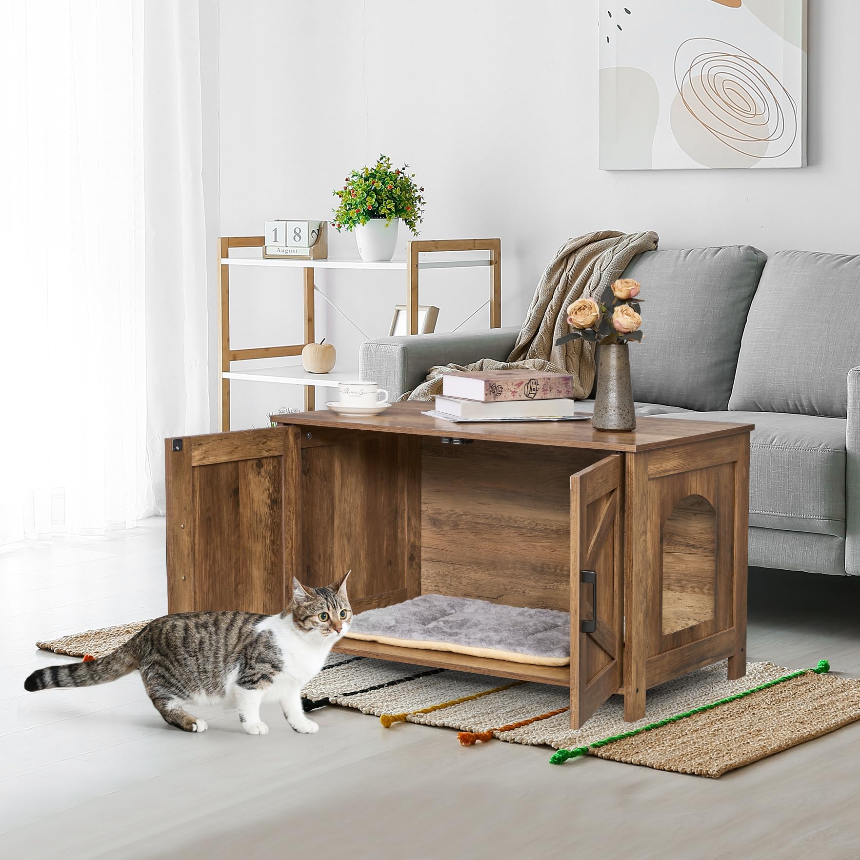 Homhedy cat litter box enclosure right-entrance supports comfortable cat entry and minimal litter tracking