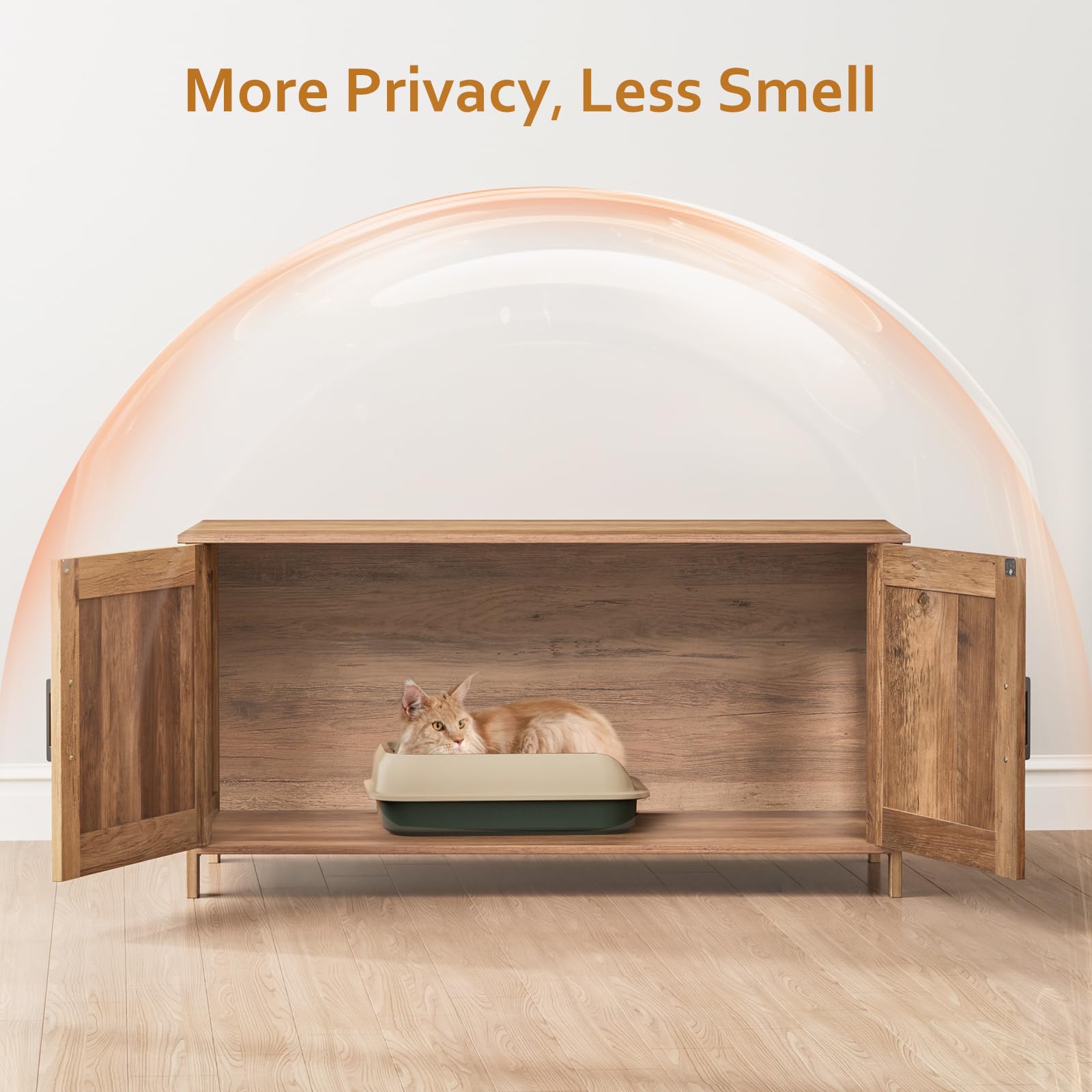 Homhedy cat litter box enclosure side view shows compact footprint for tidy room corners.