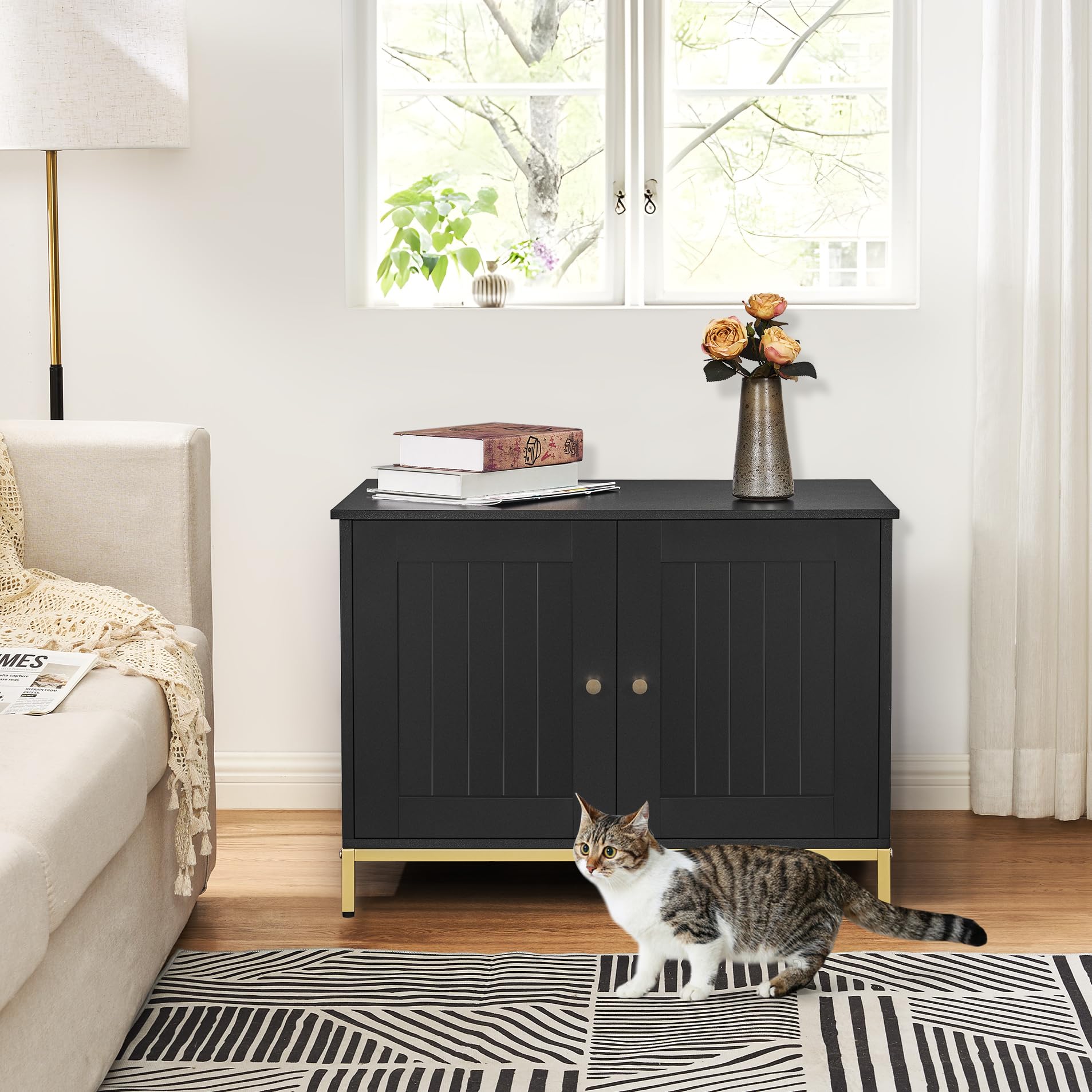 Homhedy cat litter box enclosure with cat bed inside for cozy nap spot