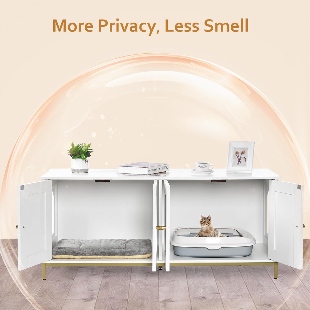 Homhedy litter enclosure metal frame provides sturdy support with a luxe gold accent.