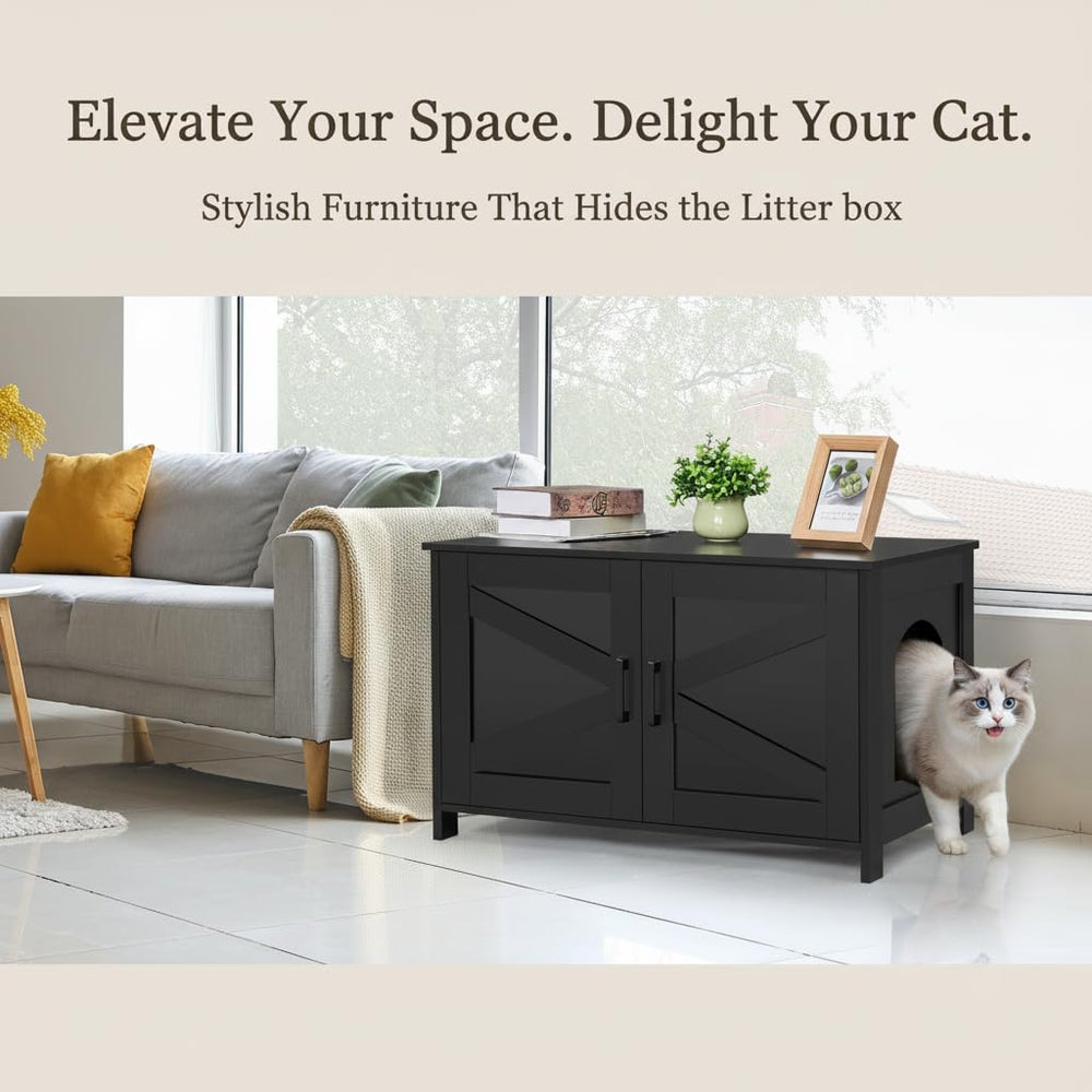 Homhedy cat litter enclosure open barn door for easy access and cleaning