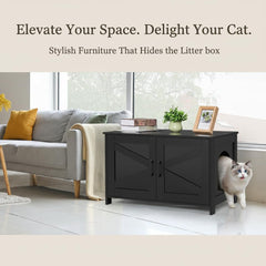 Homhedy cat litter enclosure open barn door for easy access and cleaning