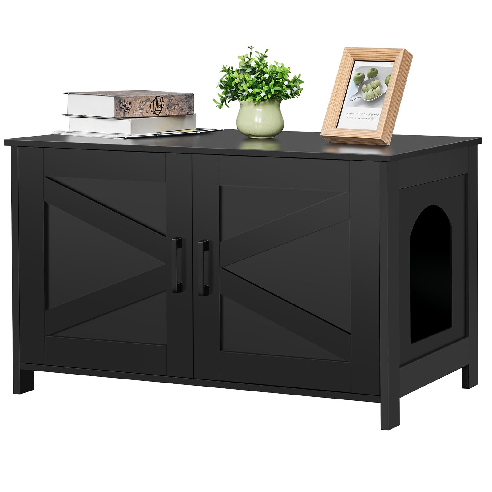 Homhedy cat litter enclosure top with plants demonstrates decor potential