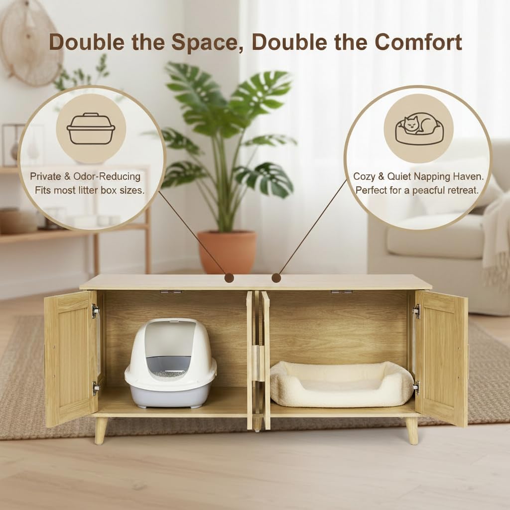 Homhedy cat washroom furniture doubles as end table when not in use.
