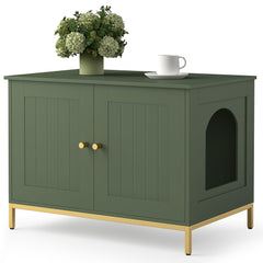 Homhedy front view of the green and gold cat enclosure offering stylish privacy for the litter box.