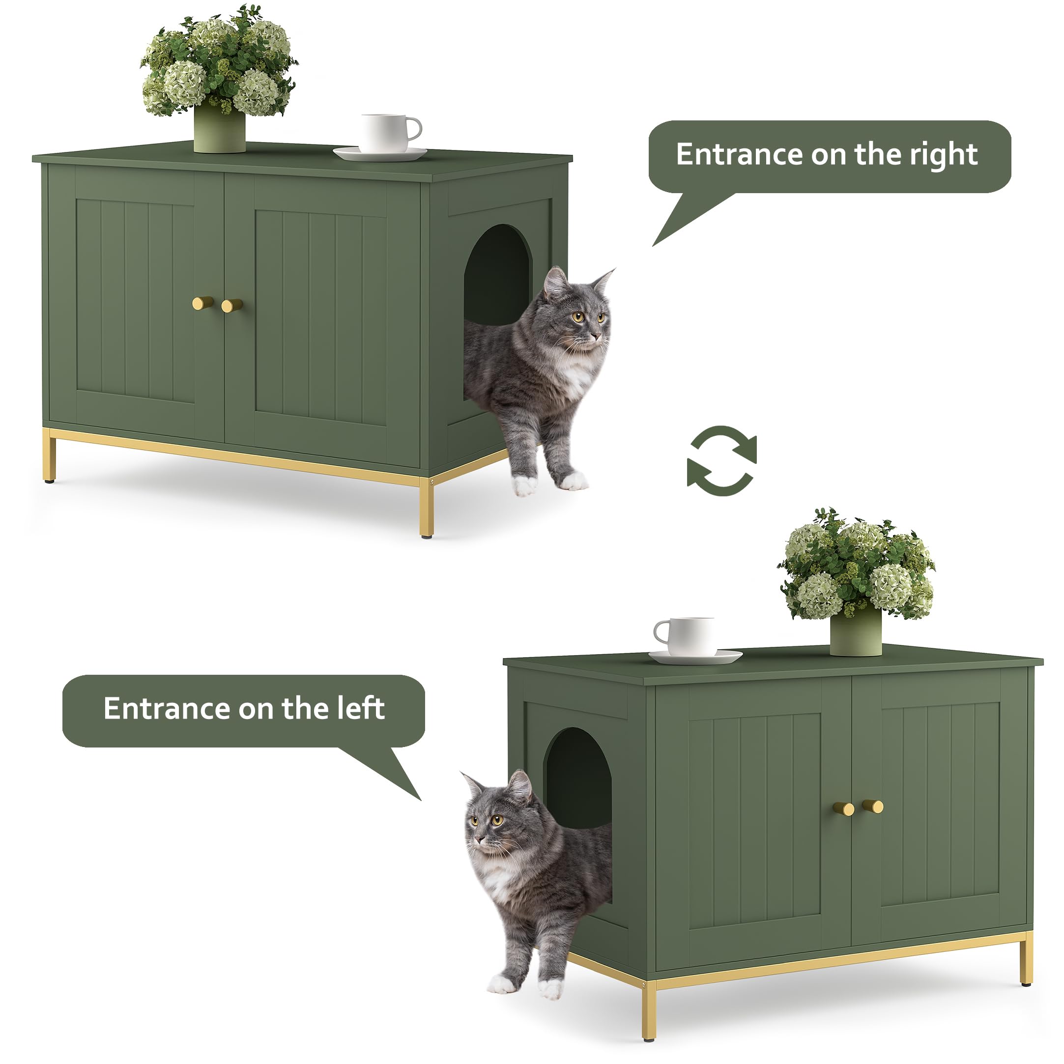 Homhedy modern-style-green-gold décor complements interiors while containing litter neatly.