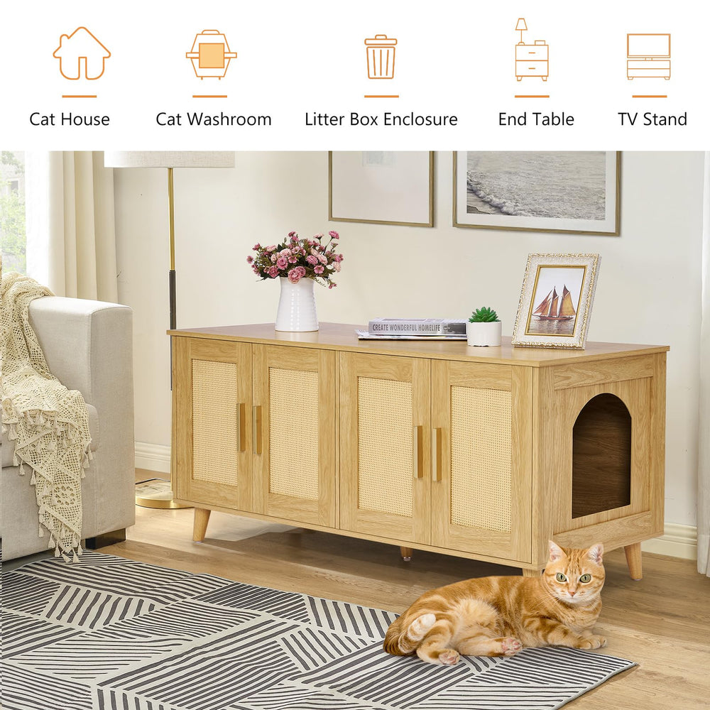 Homhedy two-cat enclosure provides quiet hideaway plus convenient food storage.