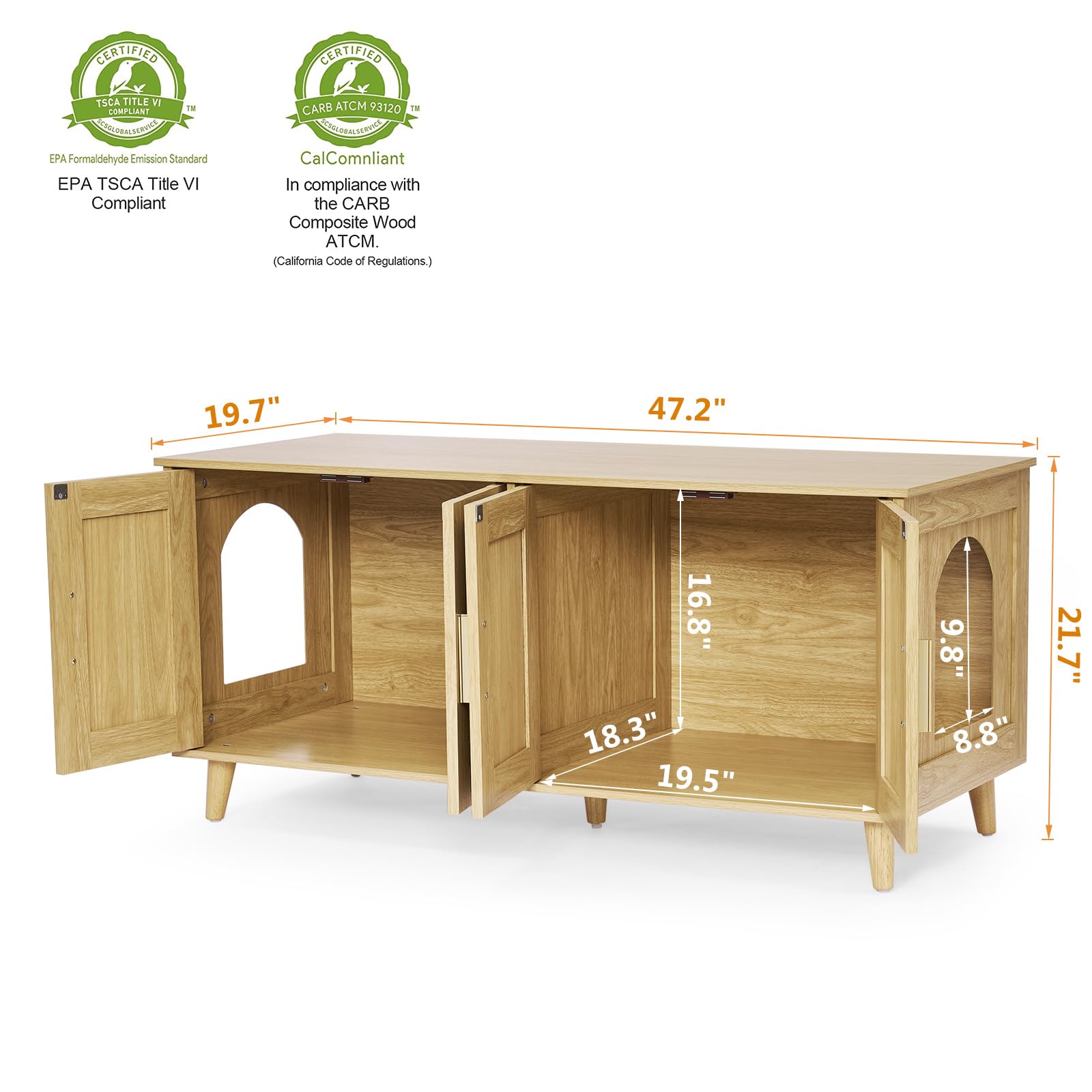 Homhedy two-cat setup shows dual cabinets for separate litter areas and easy scooping.