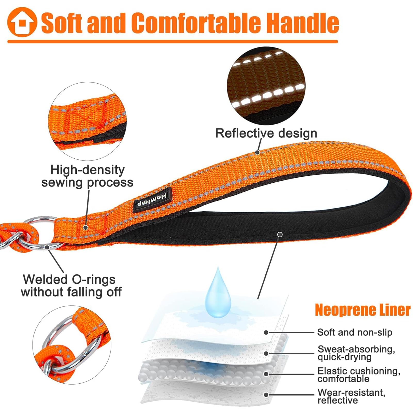 Homimp anti-bite metal chain keeps dogs safe while you maintain control.