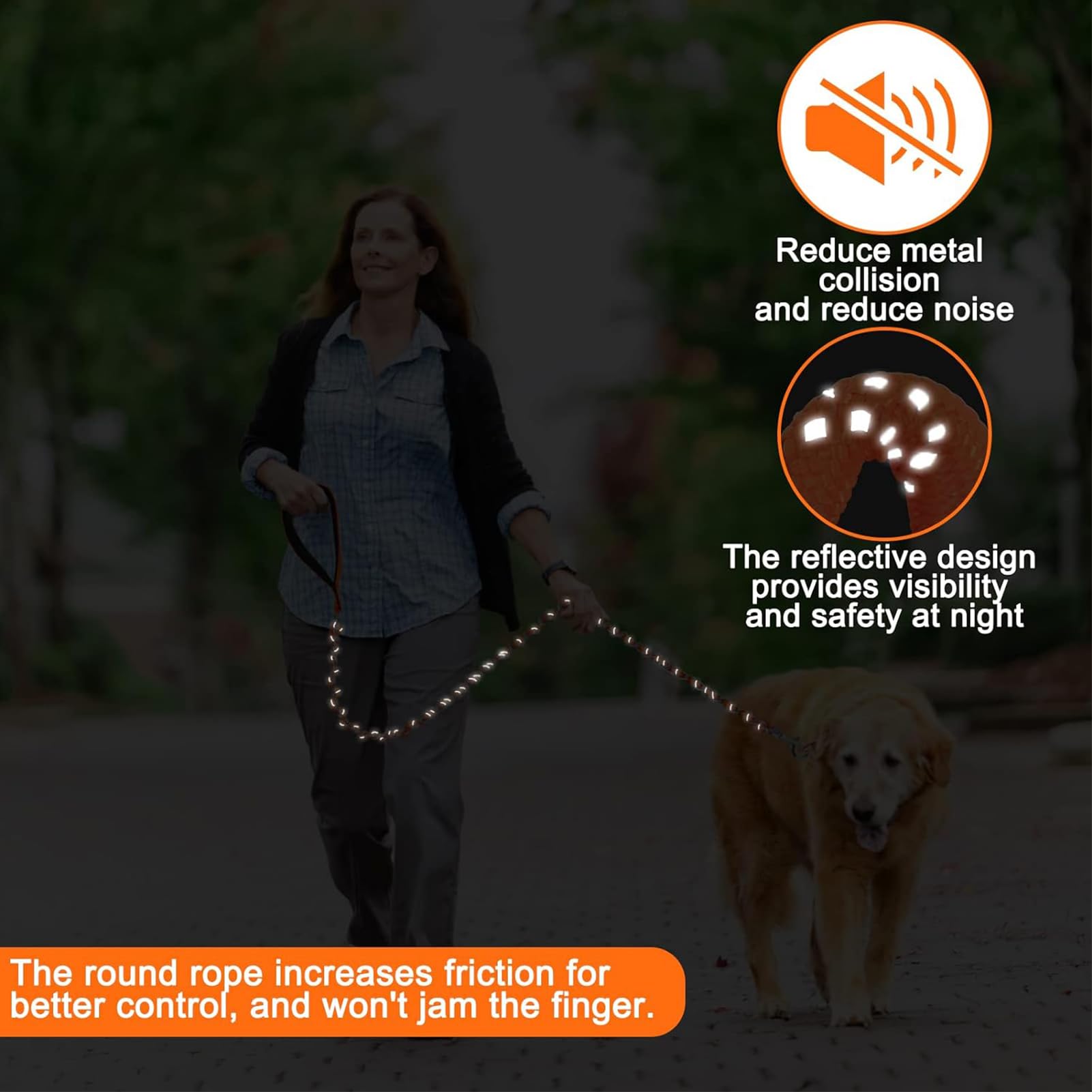 Homimp reflective design leash enhances night safety for you and dog.