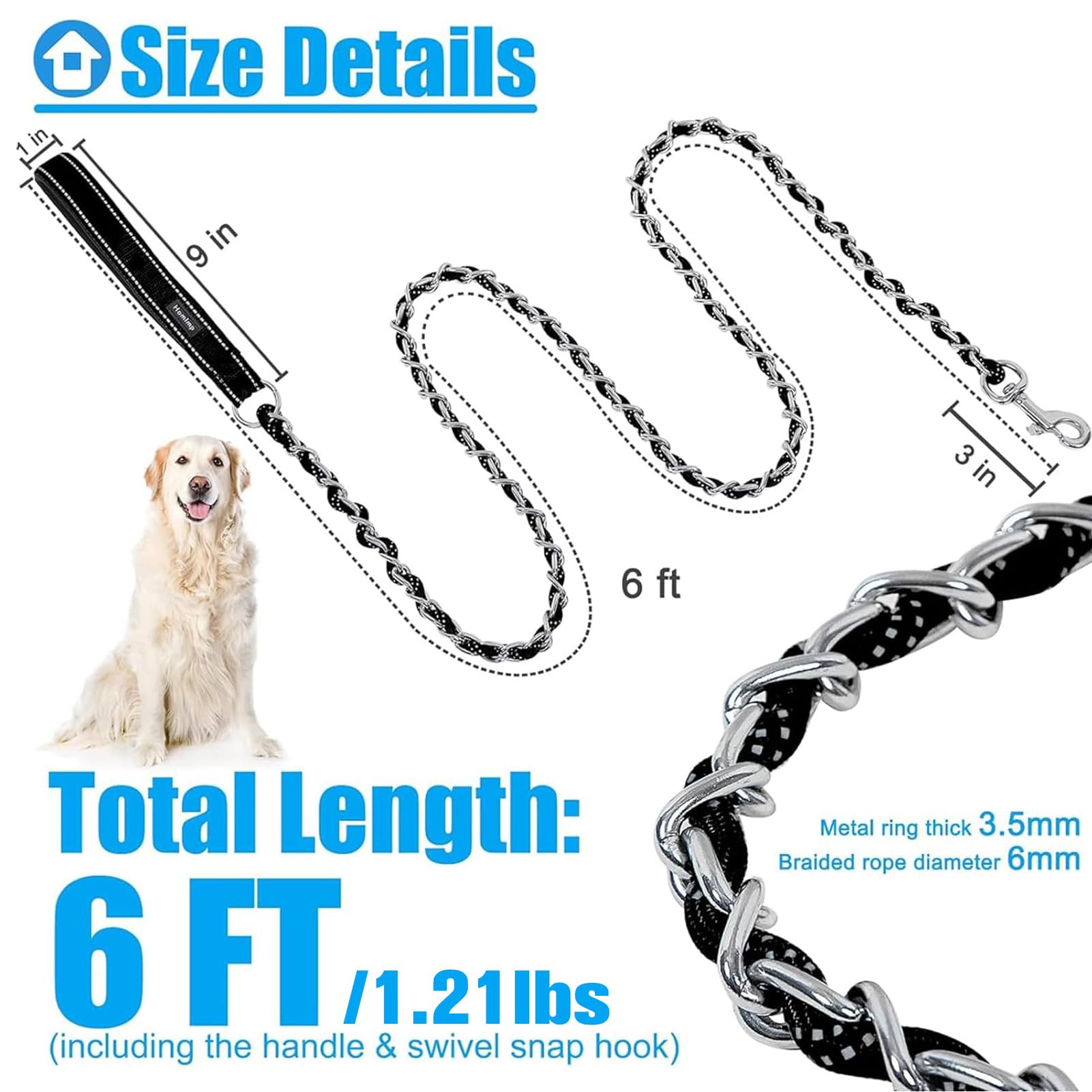 Homimp chew-proof leash reflective threads for safe night walks