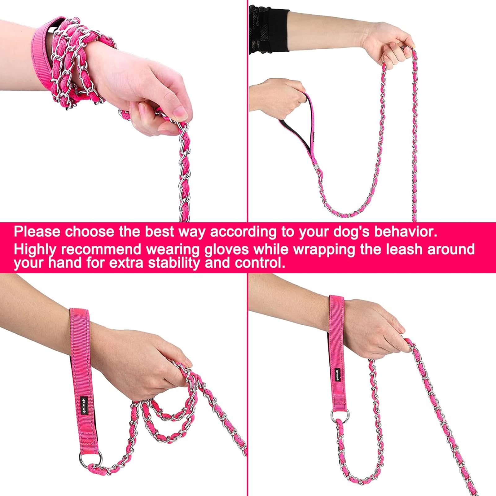 Homimp reflective design on handle and rope improves visibility during evening walks.