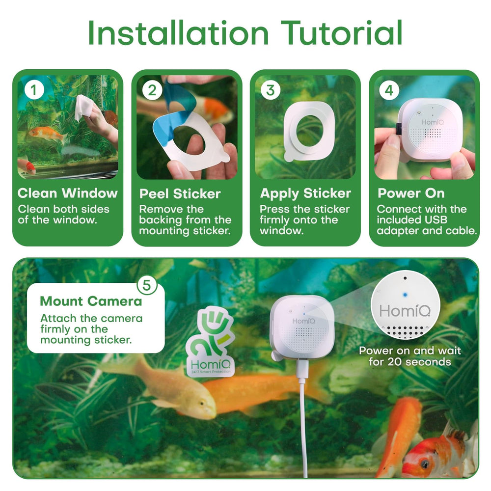 HomiQ magnetic installation attaches securely to glass with no tools.