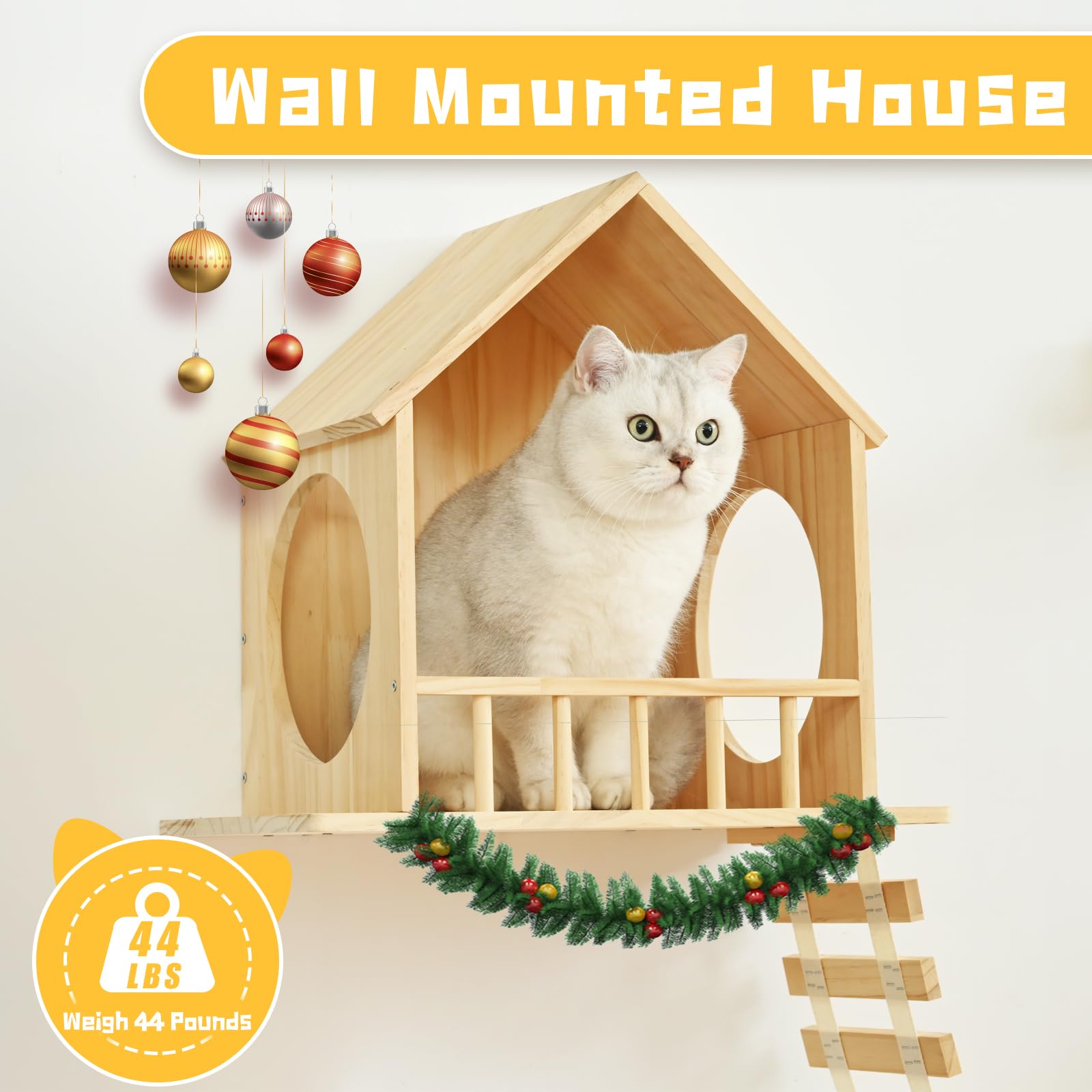 Homman wooden condo pair showcases cozy hideouts for large cats, encouraging restful naps.