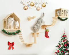Homman cat wall shelves assembly shows space-saving cat enrichment in a stylish setup.