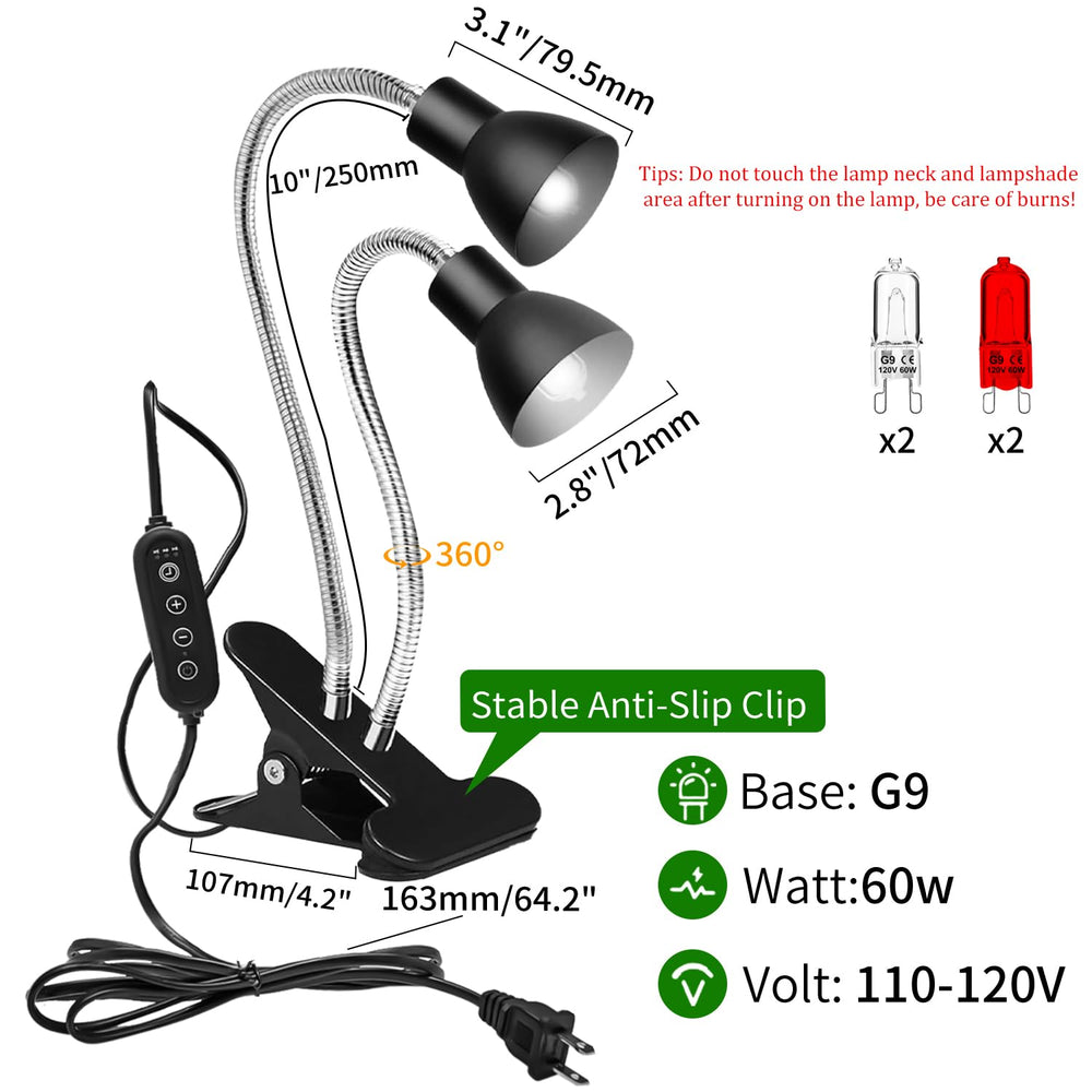 Homnebila reptile heat lamp 360 gooseneck shows flexible positioning for turtles and lizards.