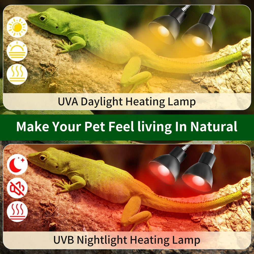 Homnebila reptile heat lamp uvb uvA glow supports activity and calcium absorption.