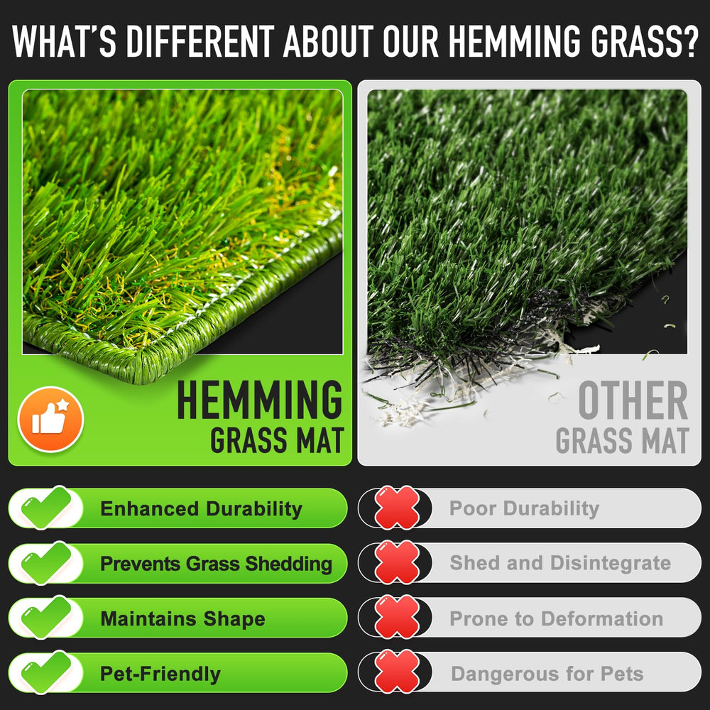 Hompet artificial grass for dogs texture closeup highlights soft, realistic turf.